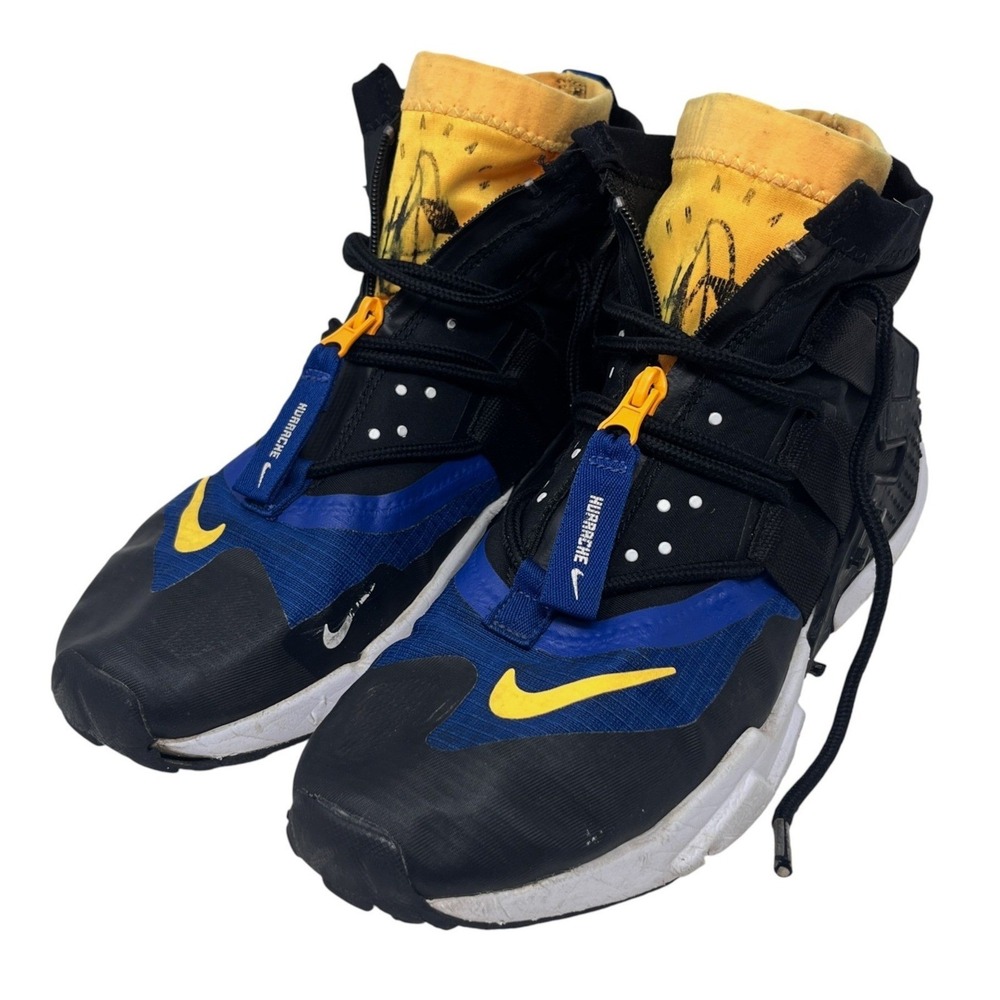 Nike Air Huarache Gripp Mens High Top Sneaker 10‎ Black Indigo Yellow Streetwear